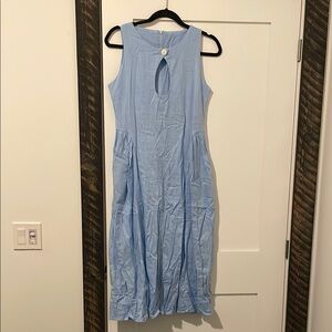 Elegant Blue Keyhole Sleeveless Dress